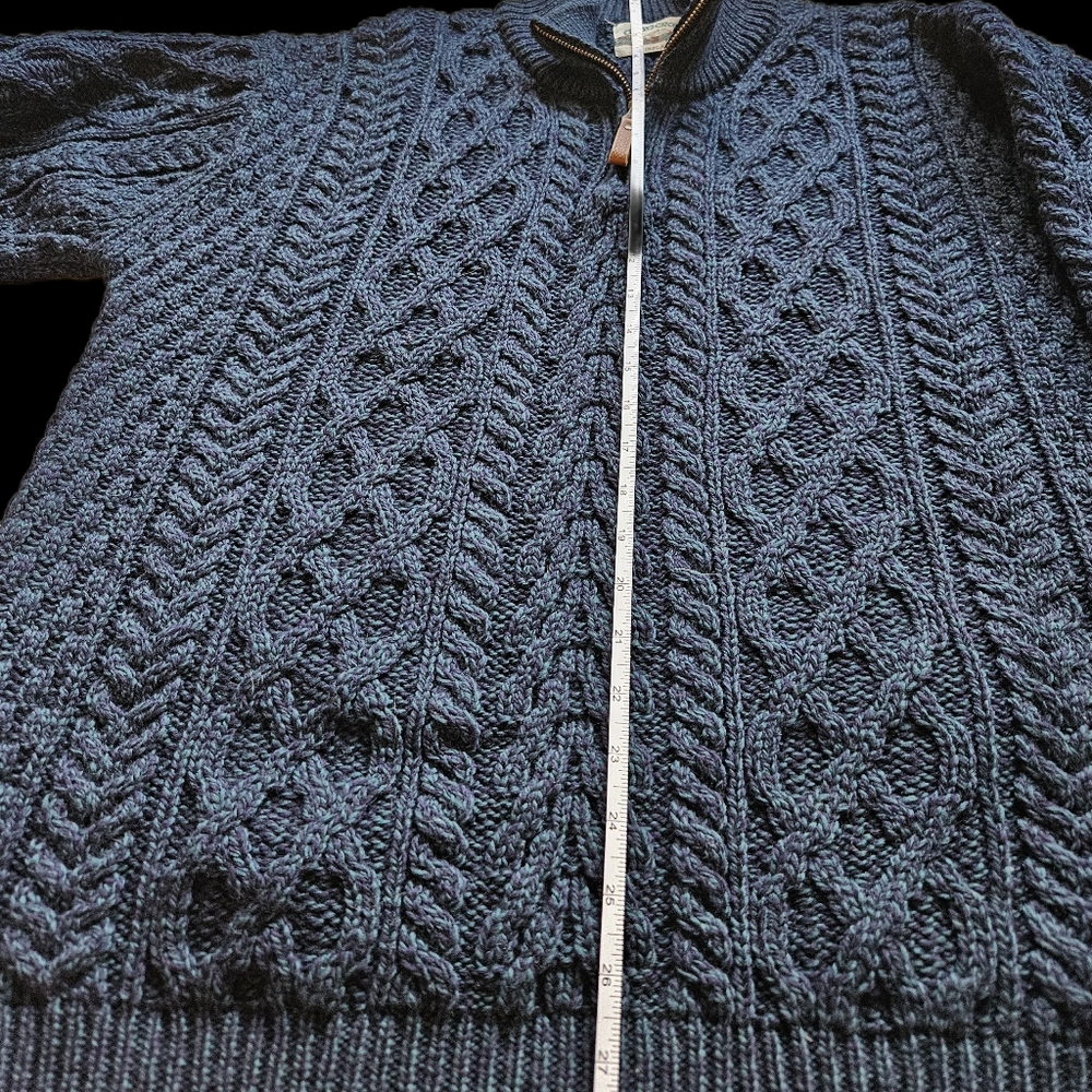 Aran Crafts Men's Atlantic blue 1/2 Zip Cable Knit Zip Sweater $189 - Picture 10 of 16